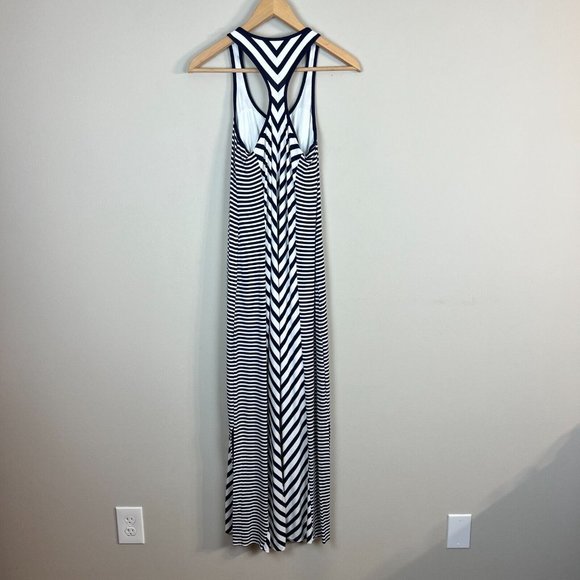 Soma Maxi Dress Women XS Navy Blue White Stripes Racerback Side Slits Sleeveless - Picture 4 of 9